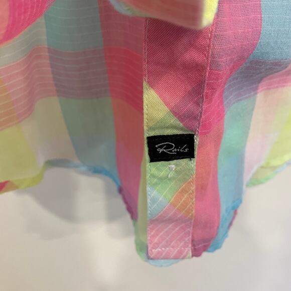 Rails Taylors Gauze Button Down Neon Blouse Sz S - Picture 4 of 11